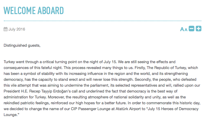 Brief von Turkish Airlines zur Umbenennung ihrer Istanbul Lounge