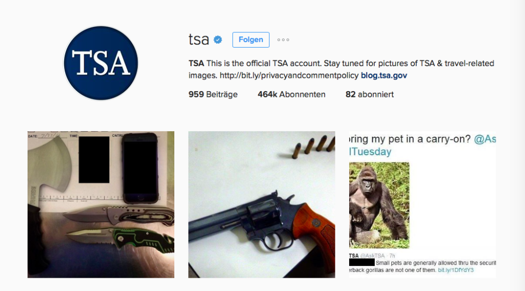 Die Instagram Seite der TSA gibt schockierende Einblicke