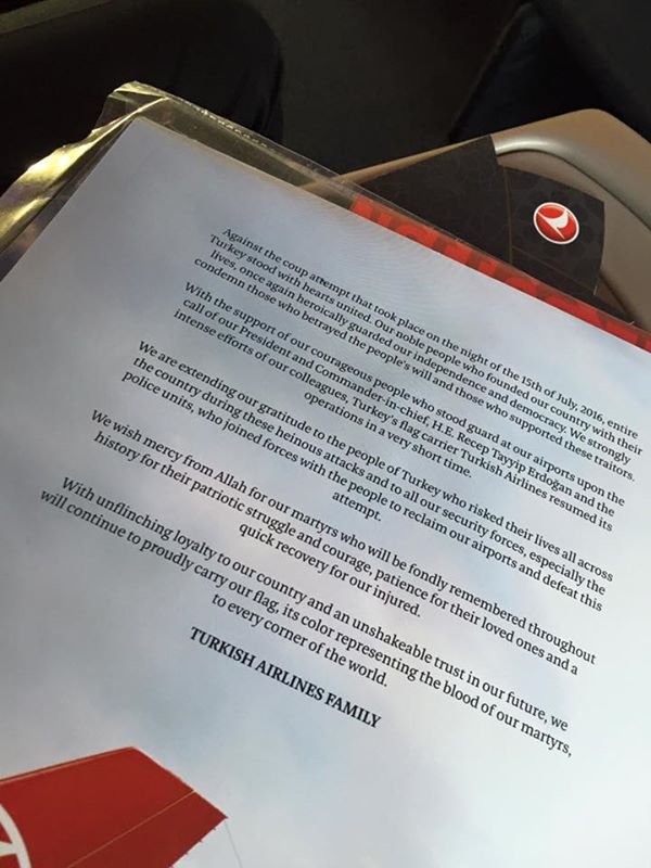Brief von Turkish Airlines an seine Fluggäste