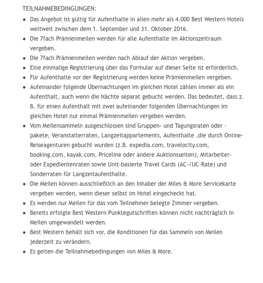 Das Kleingedruckte der Best Western Aktion