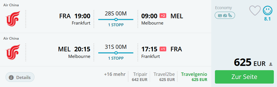 Frankfurt oder München für 580€ nach Australien