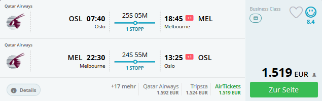 nach Australien in der Business Class