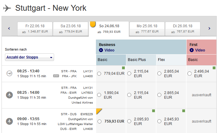Von Deutschland nach New York günstig in der Lufthansa oder Swiss Business Class