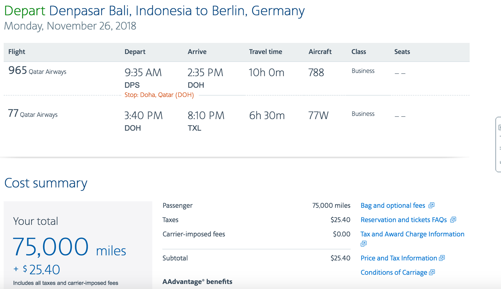 Was ist der beste Deal beim Prämienflug: AAdvantage American Airlines