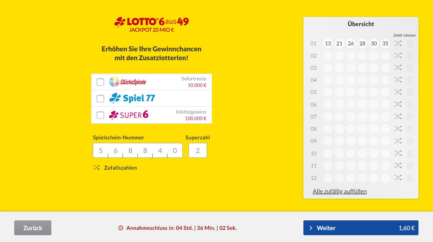 2. Schritt: Spiel77 und Super6 abbestellen und nur 1,60 Euro zahlen