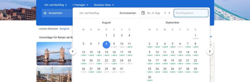 Flüge suchen mit Google Flights