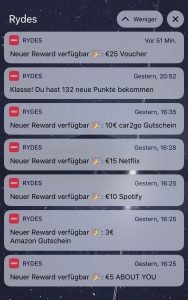 Rydes App - es winken interessante Rewards