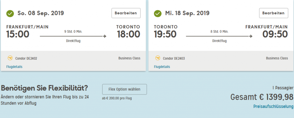 Condor Business Class Sale
