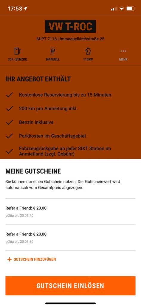 Sixt Gutscheine einlsen - Du musst auf Gutscheine einlösen klicken, um den Gutschein zu aktivieren