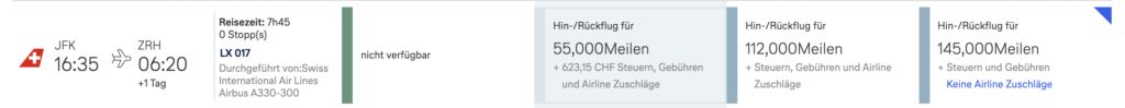 Swiss Business Class Meilenschnäppchen Januar