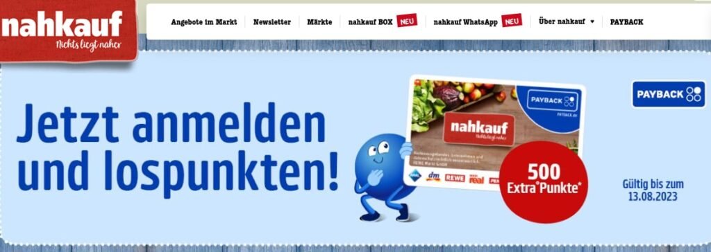 500 zusätzliche Payback-Punkte kostenlos können dir gutgeschrieben werden, wenn du dich über Nahkauf bei Payback anmeldest.
