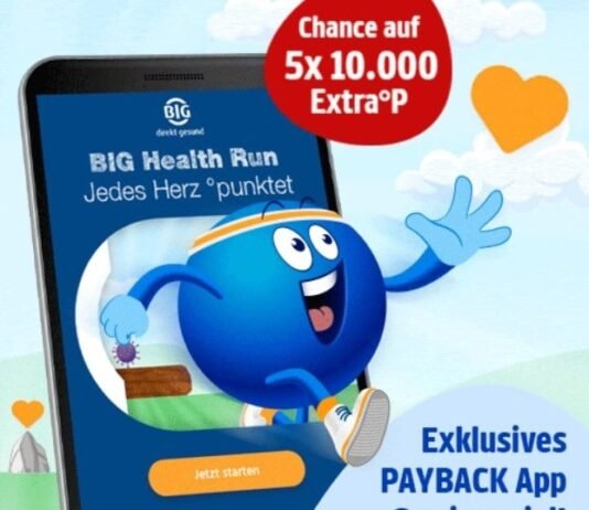 Das PAYBACK BIG Health Run Gewinnspiel ist zurück! Das PAYBACK BIG Health Run Gewinnspiel findet vom 14. Oktober bis 10. November 2024 statt. Spiele in der App und gewinne eCoupons und Extra Punkte.
