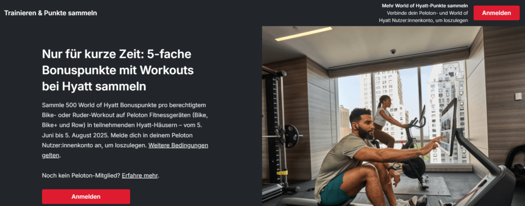 Peloton und Hyatt Kooperation: 500 Punkte pro Workout