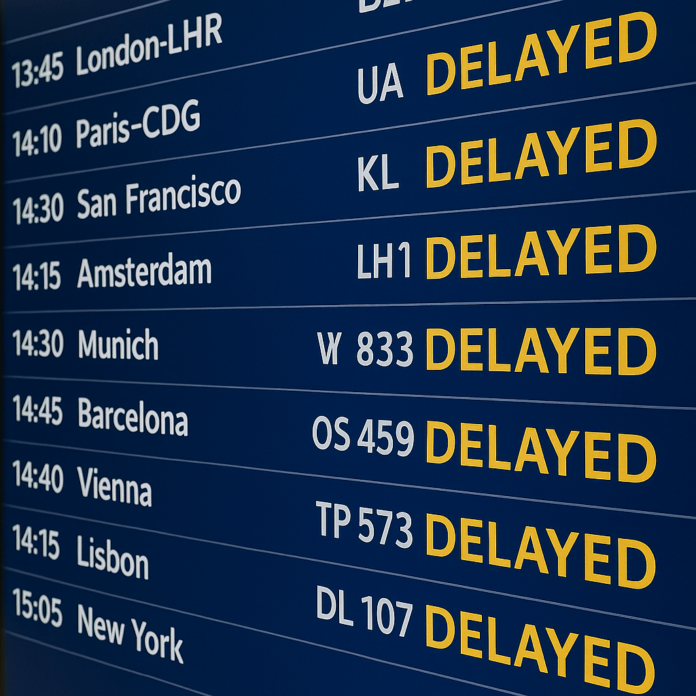 Verspätete-Abflüge-auf-einer-Anzeigetafel-min Flightright zeigt die schlechtesten Airlines Europas: Finnair, Vueling und Ryanair landen ganz unten im Ranking – das sind die Gründe.