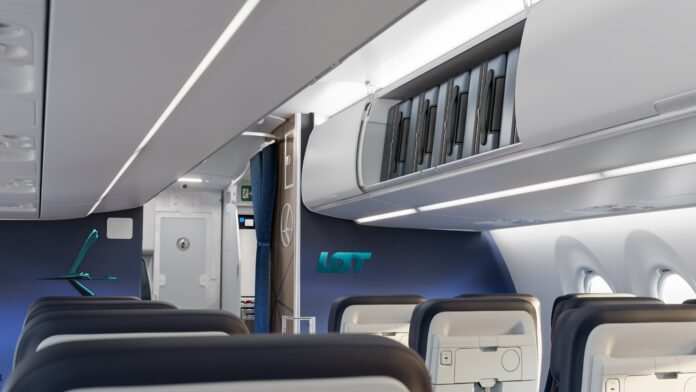 Airbus A220 LOT Polish Airlines Interior_2-min Das neue LOT Airbus A220 Kabinendesign bringt ab 2027 mehr Komfort: breitere Sitze, USB-C, WLAN und Airspace-Design von Airbus.