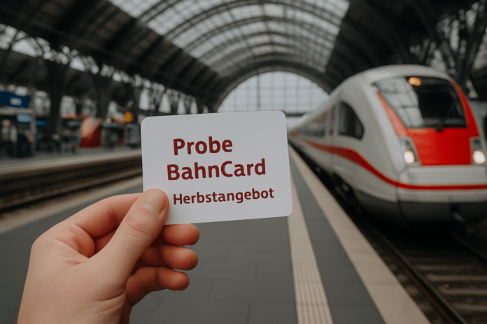 Probe BahnCard Angebot bis 30. September sichern – drei Monate bis zu 50 % auf Bahntickets sparen. Günstig testen, flexibel reisen.
