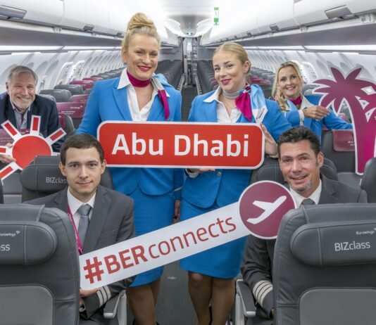Eurowings verbindet den BER jetzt mit Abu Dhabi Eurowings nach Abu Dhabi ab BER. Neue Direktverbindung dreimal pro Woche plus mehr Flüge nach Dubai und Dschidda im Winterflugplan. © Günter Wicker / Flughafen Berlin Brandenburg GmbH