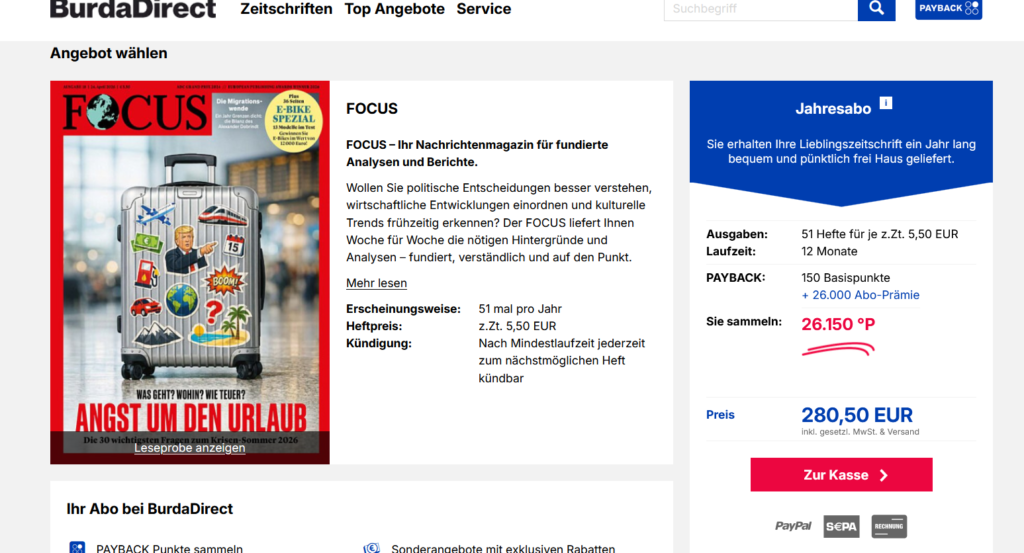 Focus Jahresabo bei BurdaDirect 