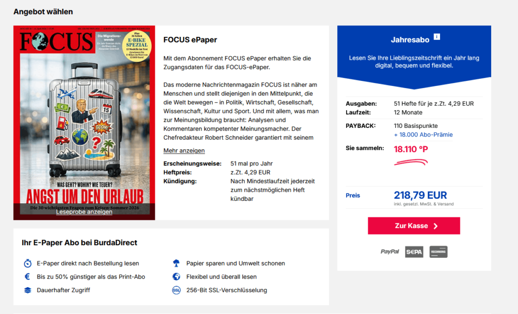Focus ePaper Jahresabo bei BurdaDirect 