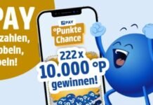 PAYBACK PAY „Punktechance“ mit 222 Mal 10.000 Punkten Bei jeder PAY-Zahlung gibt es im Juni ein digitales Los mit Extra-Punkten.