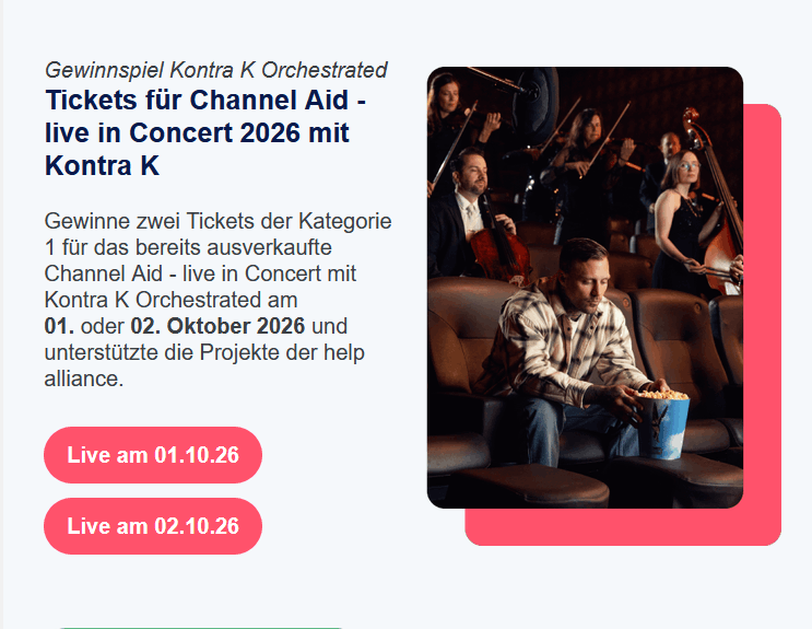 2 Tickets für Channel Aid Live in Concert gewinnen