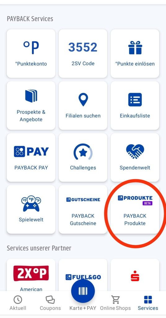 PAYBACK Produkte finden Sie ab sofort in der App unter dem Reiter „Services“.