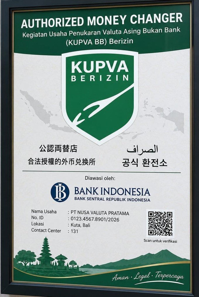 Lizenz für eine autorisierte Wechselstube in Indonesien